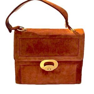 Italian Suede Leather Shoulder Bag Rust Copper Color Gold Clasp Late 70's EVC